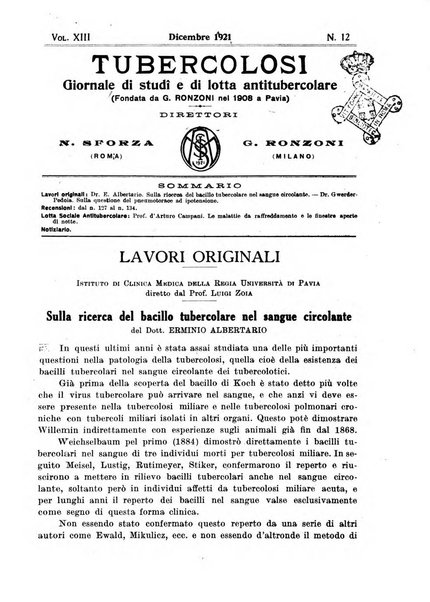 Tubercolosi giornale di studi e di lotta antitubercolare