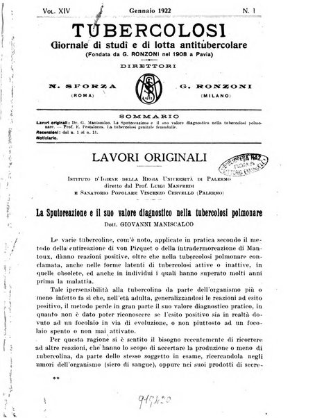 Tubercolosi giornale di studi e di lotta antitubercolare