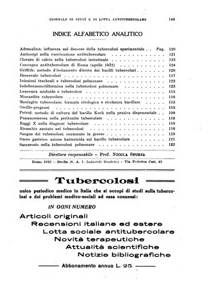 Tubercolosi giornale di studi e di lotta antitubercolare