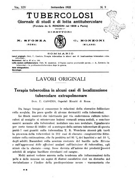 Tubercolosi giornale di studi e di lotta antitubercolare