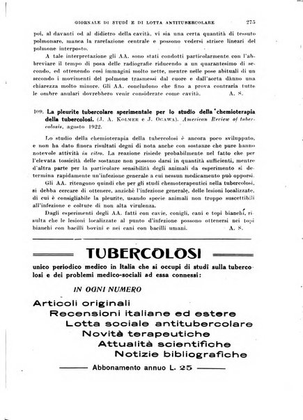 Tubercolosi giornale di studi e di lotta antitubercolare