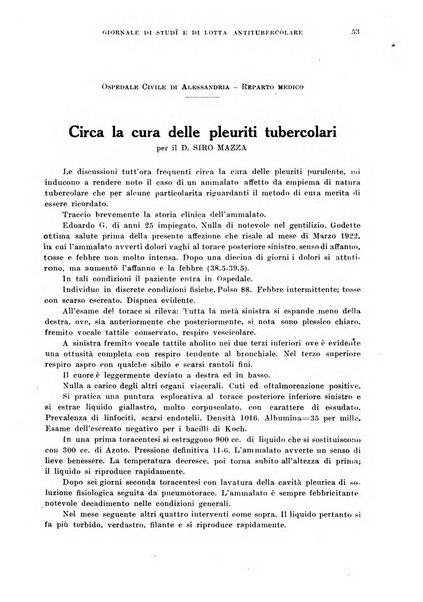 Tubercolosi giornale di studi e di lotta antitubercolare