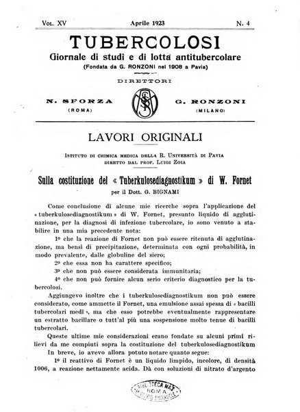 Tubercolosi giornale di studi e di lotta antitubercolare