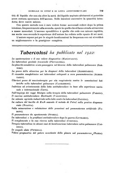 Tubercolosi giornale di studi e di lotta antitubercolare