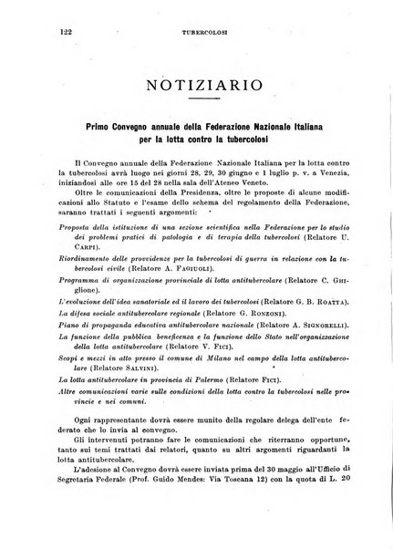 Tubercolosi giornale di studi e di lotta antitubercolare