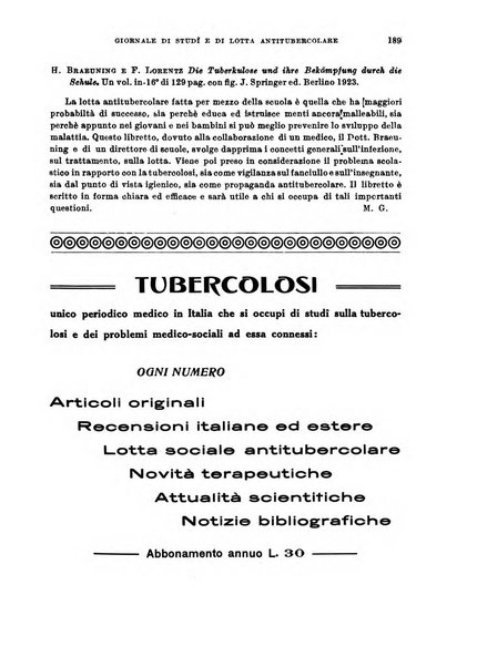 Tubercolosi giornale di studi e di lotta antitubercolare