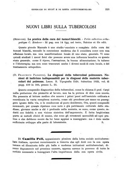 Tubercolosi giornale di studi e di lotta antitubercolare