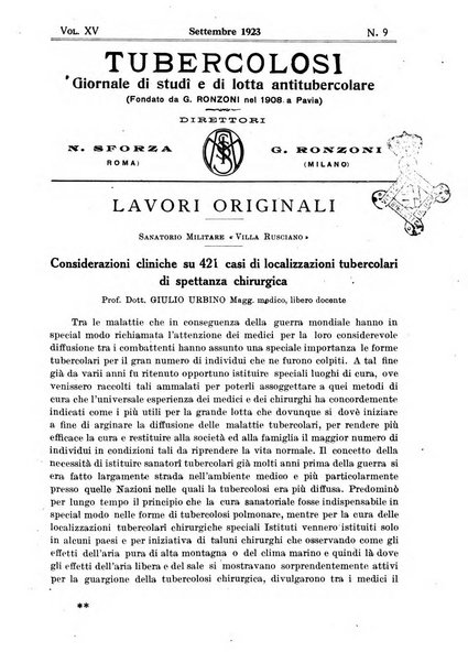 Tubercolosi giornale di studi e di lotta antitubercolare