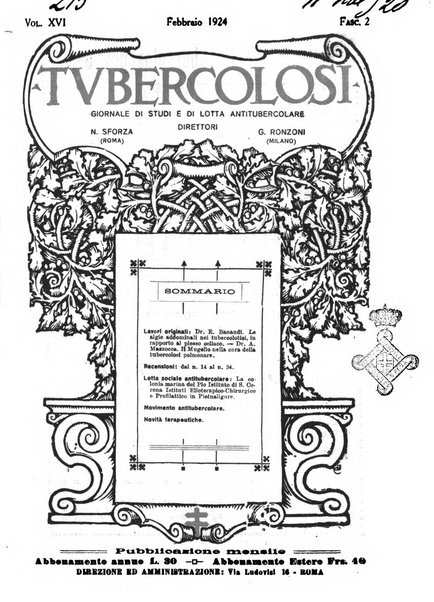 Tubercolosi giornale di studi e di lotta antitubercolare