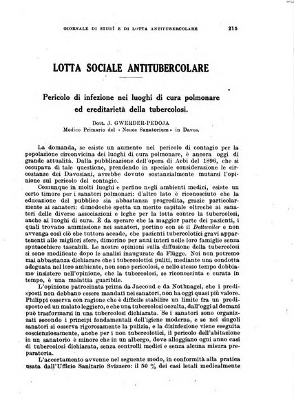 Tubercolosi giornale di studi e di lotta antitubercolare