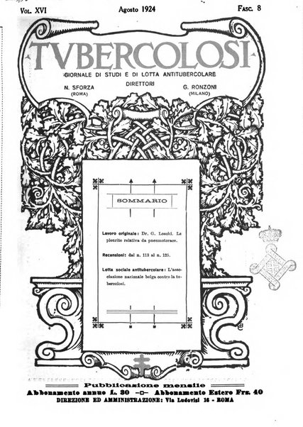 Tubercolosi giornale di studi e di lotta antitubercolare