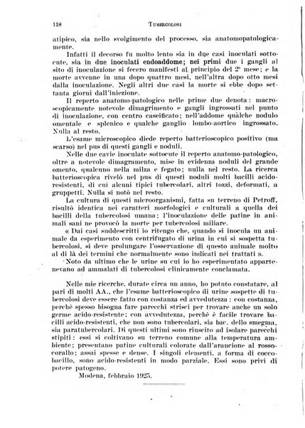 Tubercolosi giornale di studi e di lotta antitubercolare