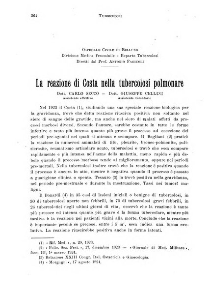 Tubercolosi giornale di studi e di lotta antitubercolare