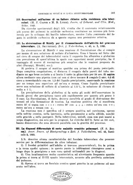 Tubercolosi giornale di studi e di lotta antitubercolare