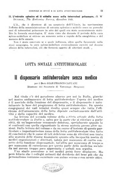 Tubercolosi giornale di studi e di lotta antitubercolare