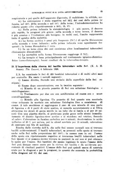 Tubercolosi giornale di studi e di lotta antitubercolare