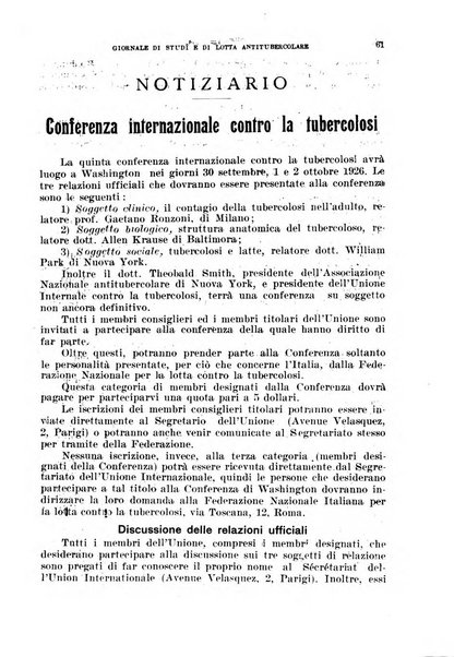 Tubercolosi giornale di studi e di lotta antitubercolare