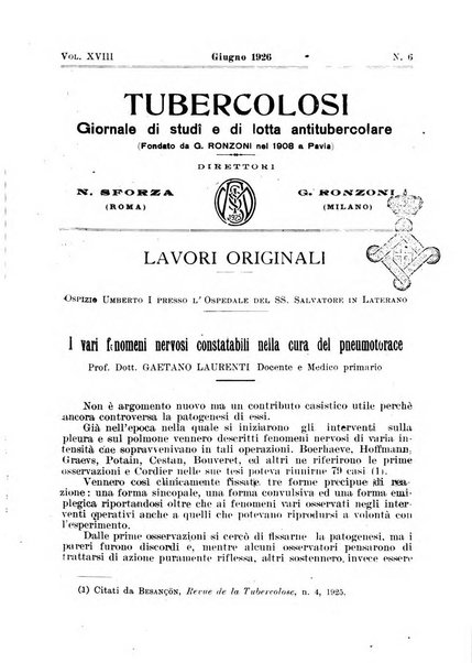 Tubercolosi giornale di studi e di lotta antitubercolare