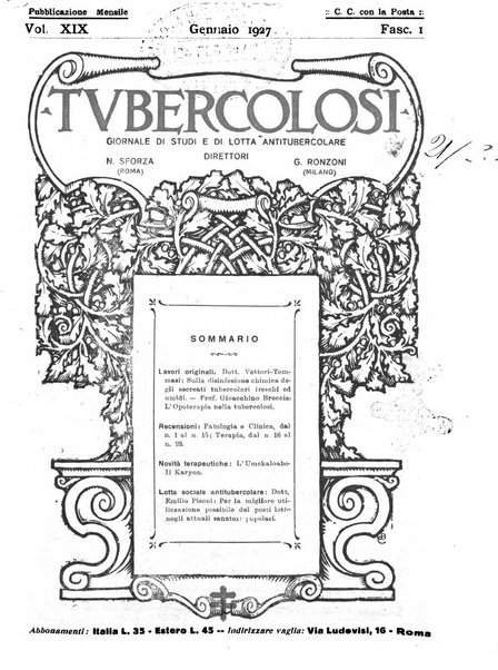 Tubercolosi giornale di studi e di lotta antitubercolare