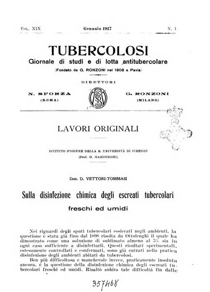 Tubercolosi giornale di studi e di lotta antitubercolare