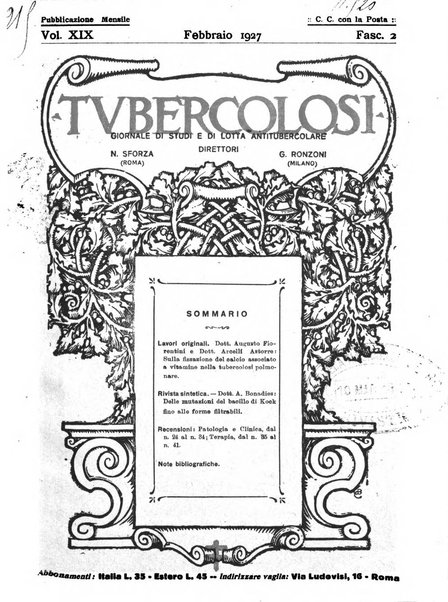 Tubercolosi giornale di studi e di lotta antitubercolare