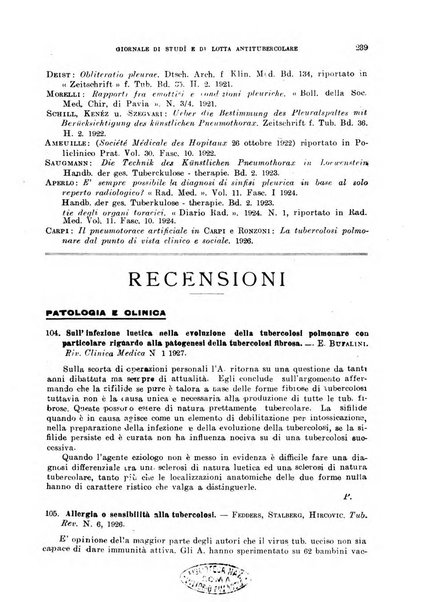 Tubercolosi giornale di studi e di lotta antitubercolare