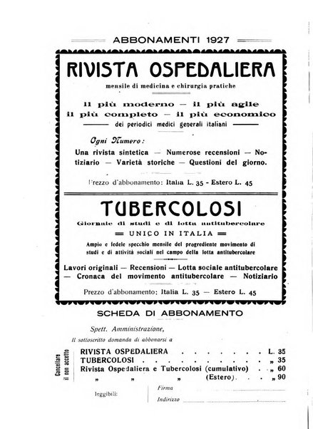 Tubercolosi giornale di studi e di lotta antitubercolare