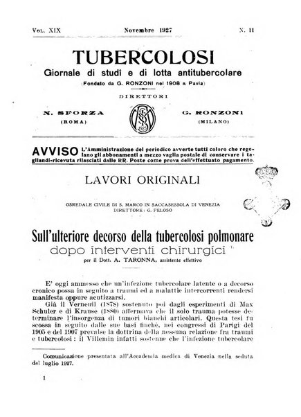 Tubercolosi giornale di studi e di lotta antitubercolare