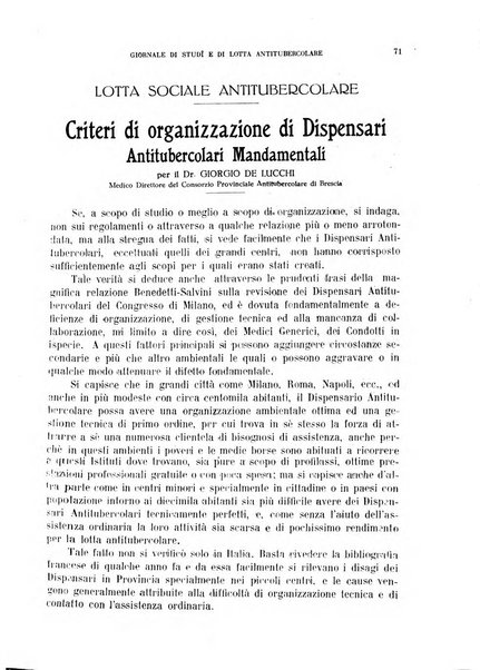 Tubercolosi giornale di studi e di lotta antitubercolare