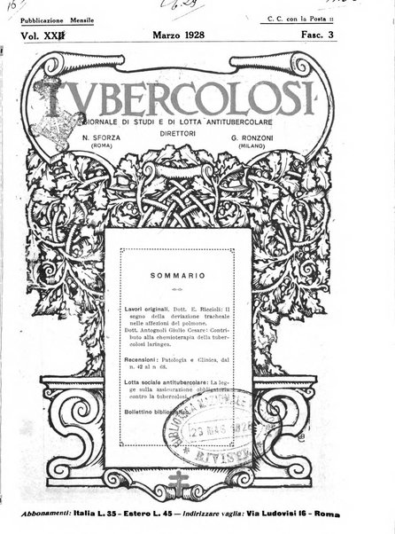 Tubercolosi giornale di studi e di lotta antitubercolare