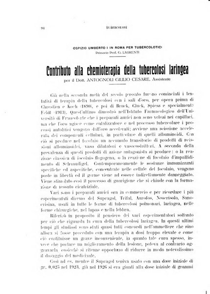 Tubercolosi giornale di studi e di lotta antitubercolare