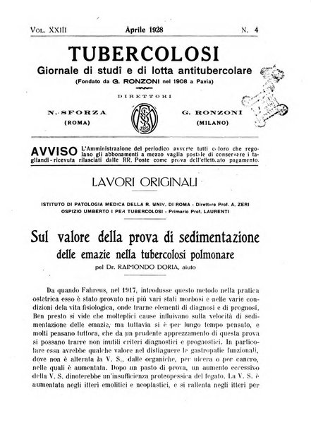 Tubercolosi giornale di studi e di lotta antitubercolare