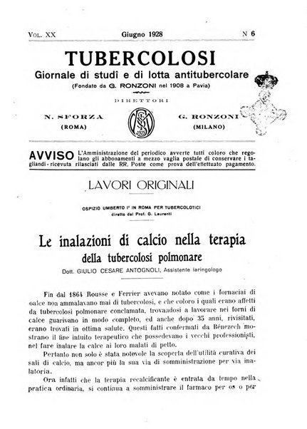 Tubercolosi giornale di studi e di lotta antitubercolare