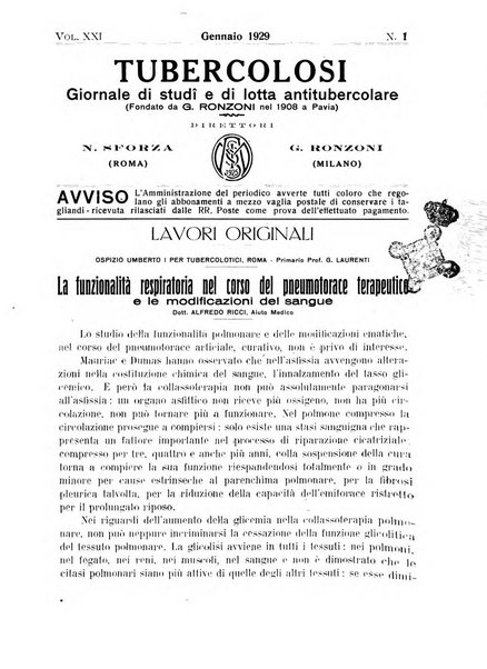 Tubercolosi giornale di studi e di lotta antitubercolare