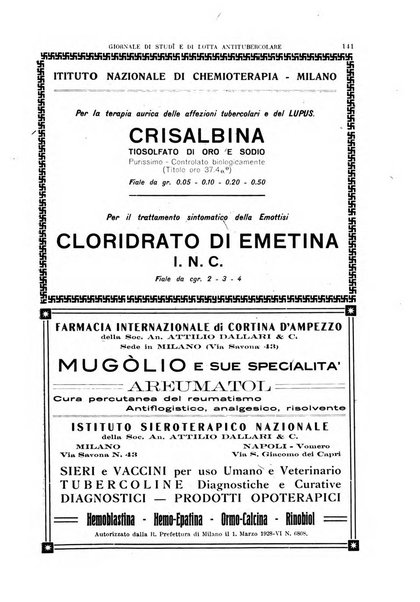 Tubercolosi giornale di studi e di lotta antitubercolare