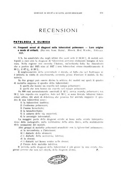 Tubercolosi giornale di studi e di lotta antitubercolare