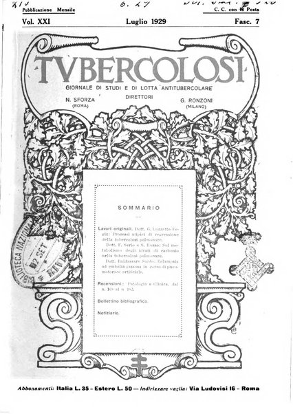 Tubercolosi giornale di studi e di lotta antitubercolare