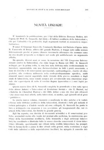 Tubercolosi giornale di studi e di lotta antitubercolare