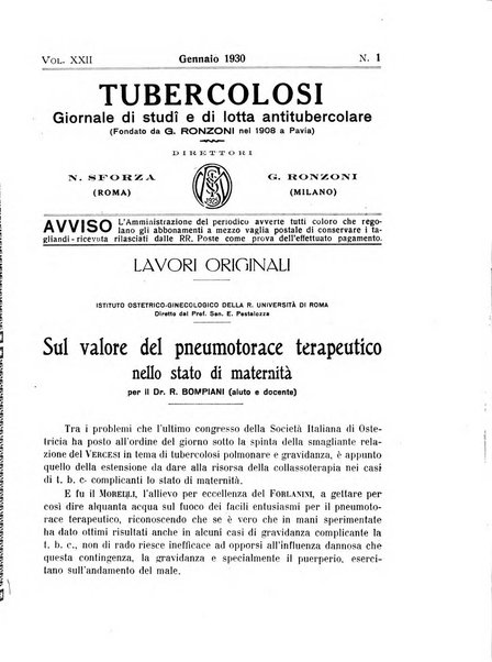 Tubercolosi giornale di studi e di lotta antitubercolare