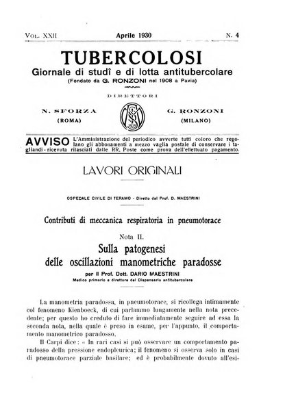 Tubercolosi giornale di studi e di lotta antitubercolare