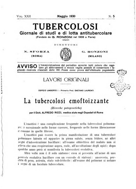 Tubercolosi giornale di studi e di lotta antitubercolare