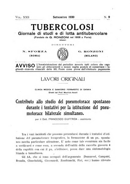 Tubercolosi giornale di studi e di lotta antitubercolare