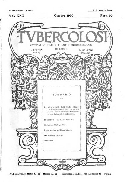 Tubercolosi giornale di studi e di lotta antitubercolare