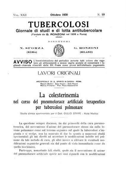 Tubercolosi giornale di studi e di lotta antitubercolare