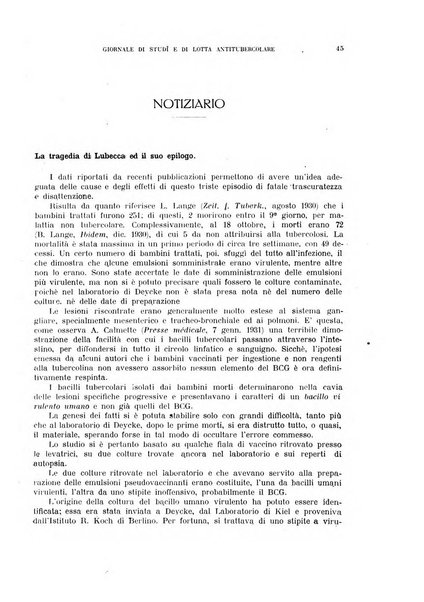 Tubercolosi giornale di studi e di lotta antitubercolare