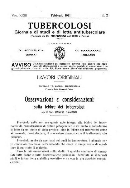 Tubercolosi giornale di studi e di lotta antitubercolare