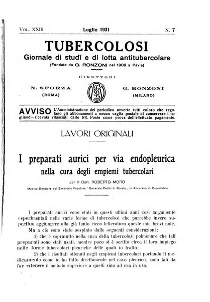 Tubercolosi giornale di studi e di lotta antitubercolare