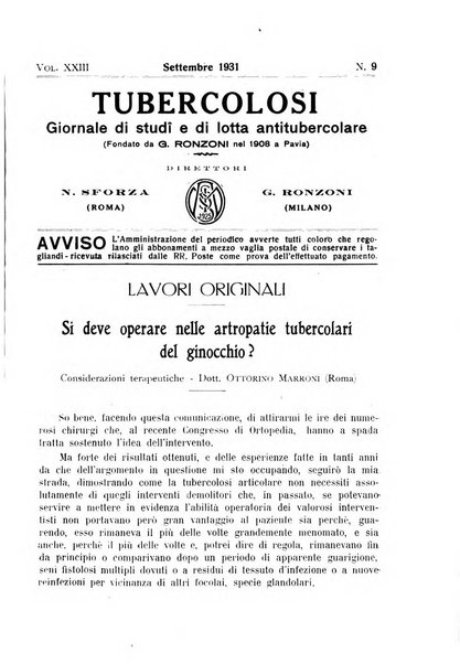 Tubercolosi giornale di studi e di lotta antitubercolare