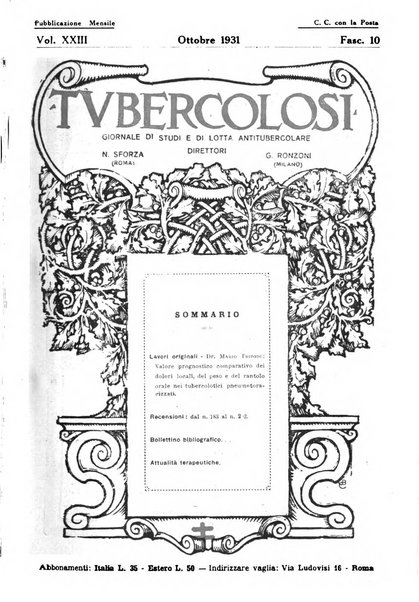 Tubercolosi giornale di studi e di lotta antitubercolare