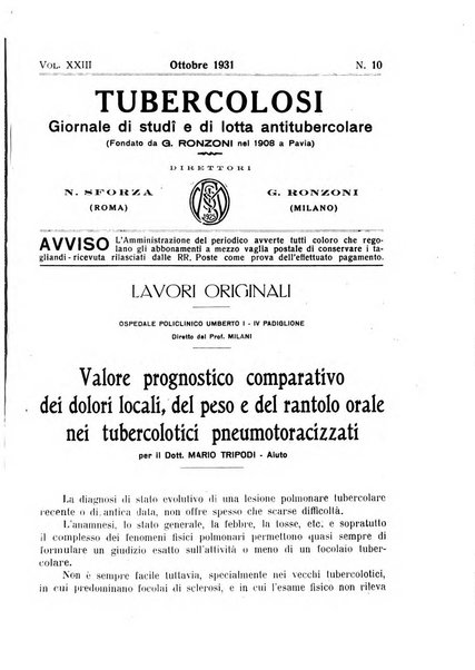 Tubercolosi giornale di studi e di lotta antitubercolare